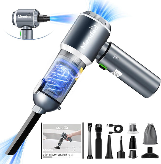 MENDED Handheld Car Vacuum Cleaner Portable Cordless,3 in 1 High Power Hand Vacuum Cordless Rechargeable with One Click Dust Removal for Car,Office and Home Cleaning 15000PA HL127 Silver