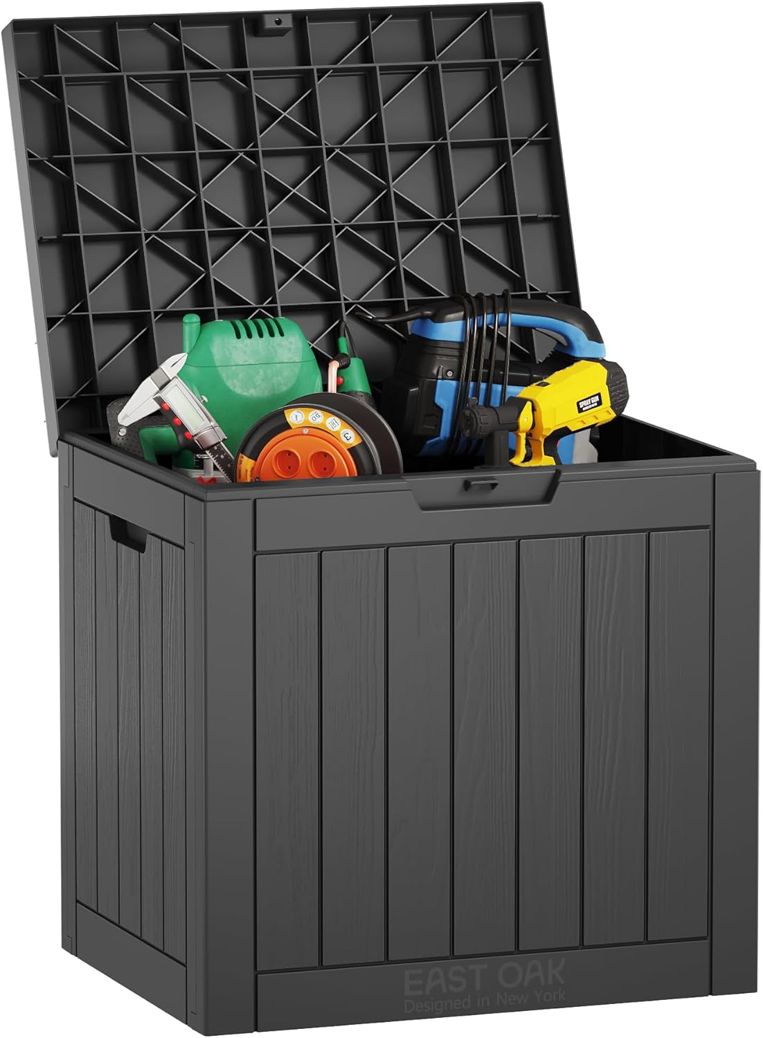 EAST OAK Outdoor Storage Box, 31 Gallon Deck Box, Waterproof Resin Storage Bin for Patio Cushions, Gardening Tools, Accessories, Lockable, UV Resistant, Black