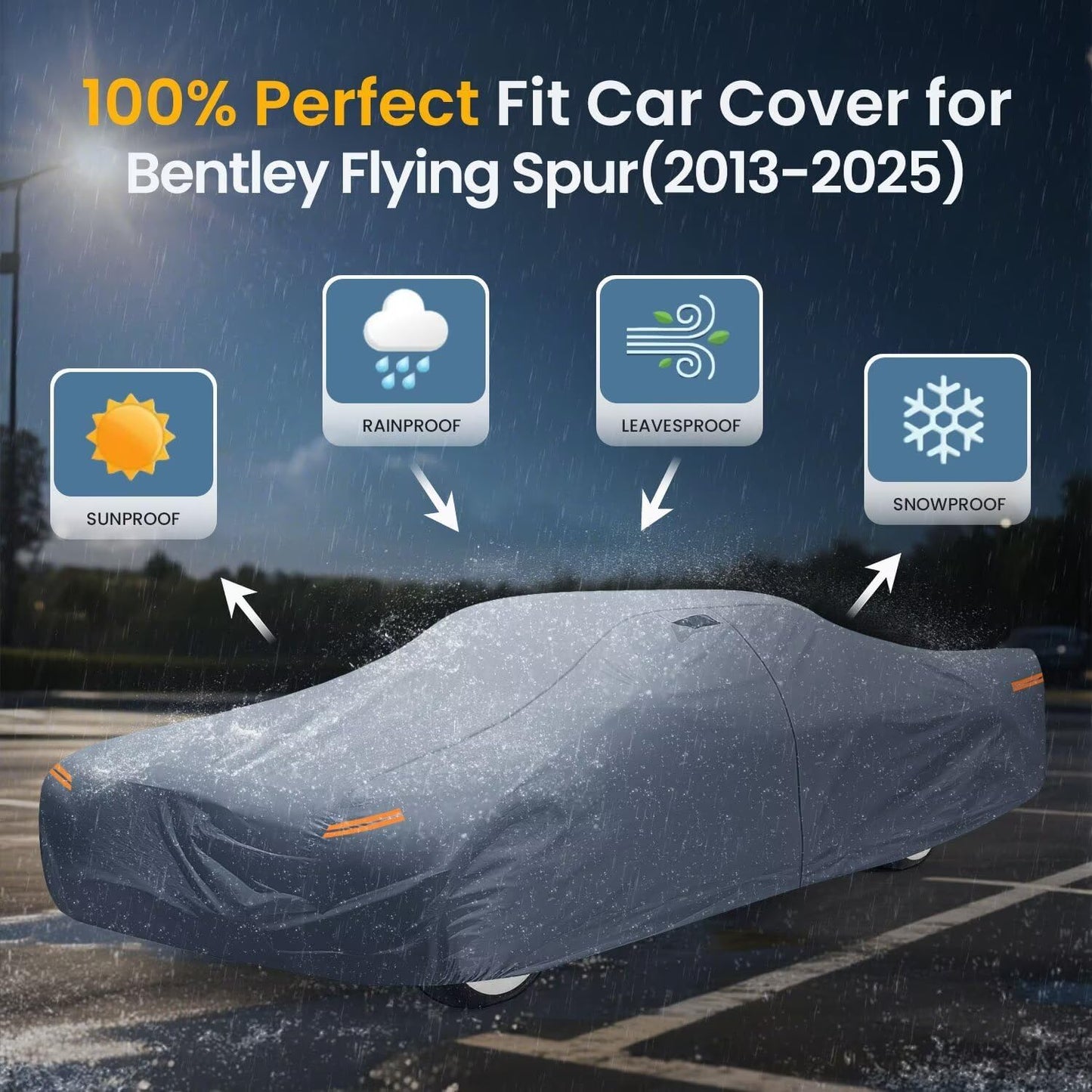 Waterproof Bentley Flying Spur(2013-2025) Car Cover with Breathable Vents, [2025 Upgrade] Premium Covers with Cotton Liner and Zipper Door, Sun Rain Snow Dust Uv Protection.(Gift with Towel)
