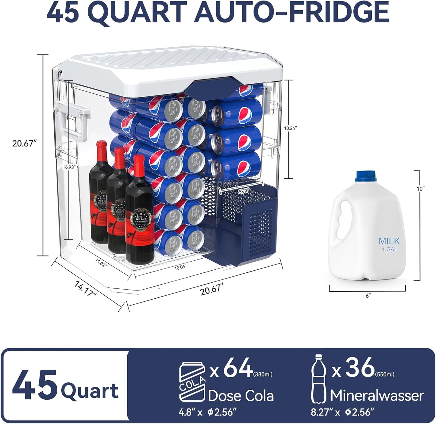 Car Fridge Portable 12V Refrigerator 45 Quart 12 Volt Freezer Compressor Cooler 12V/24V DC 110～240 V AC for Truck Van RV Camper SUV and Home Use