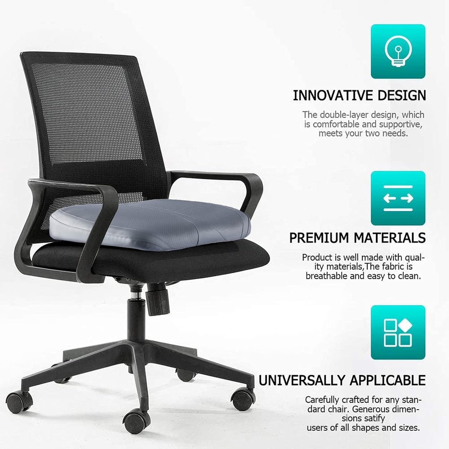 Leather Car Memory Foam Heightening Seat Cushion for Short People Driving, Hip(Coccyx/Tailbone) and Lower Back Pain Relief, Adult Booster Seat for Car, Truck,SUV,Office Chair,Wheelchair.