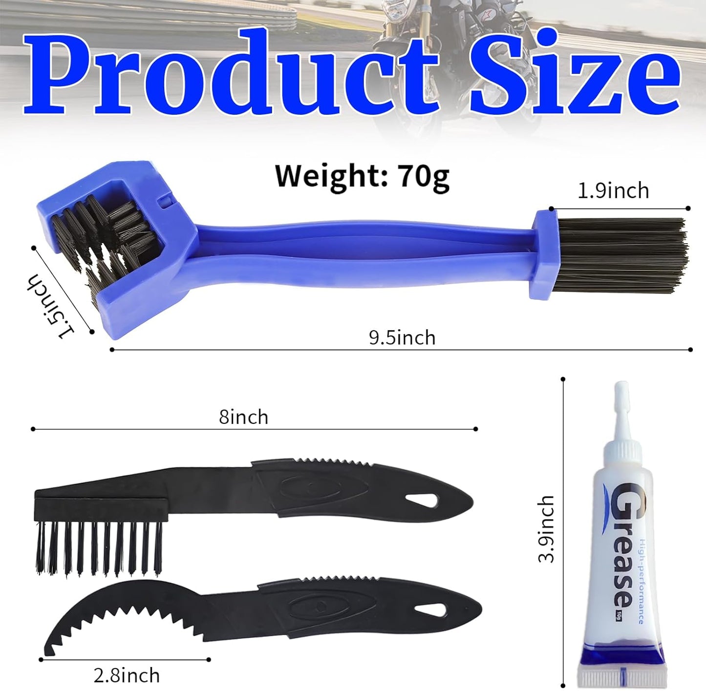 Bike & Motorcycle Chain Cleaner Kit - 6-Piece Eco-Friendly Set with 3 Brushes, Chain Scraper, Scrubber & 10g Pro-Grade Lubricant