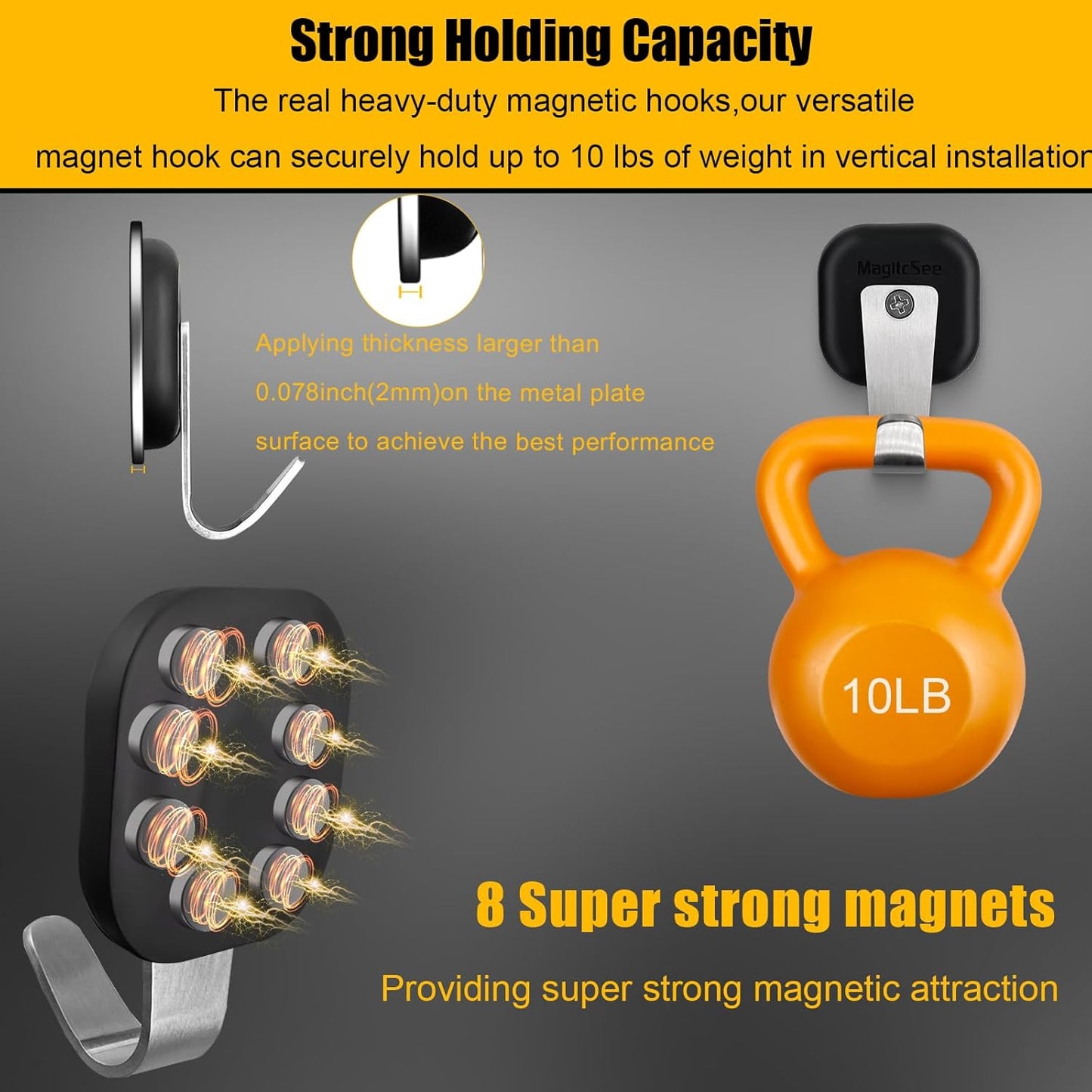 Upgraded Heavy Duty Magnetic Hook, Powerful Magnet Versalite Indoor and Outdoor Tool Towel Brooms Coat Hanger for Cruise Garage RV Workshop Tool Box, Magnet Organize Stainless 304 Hooks,4 Pack