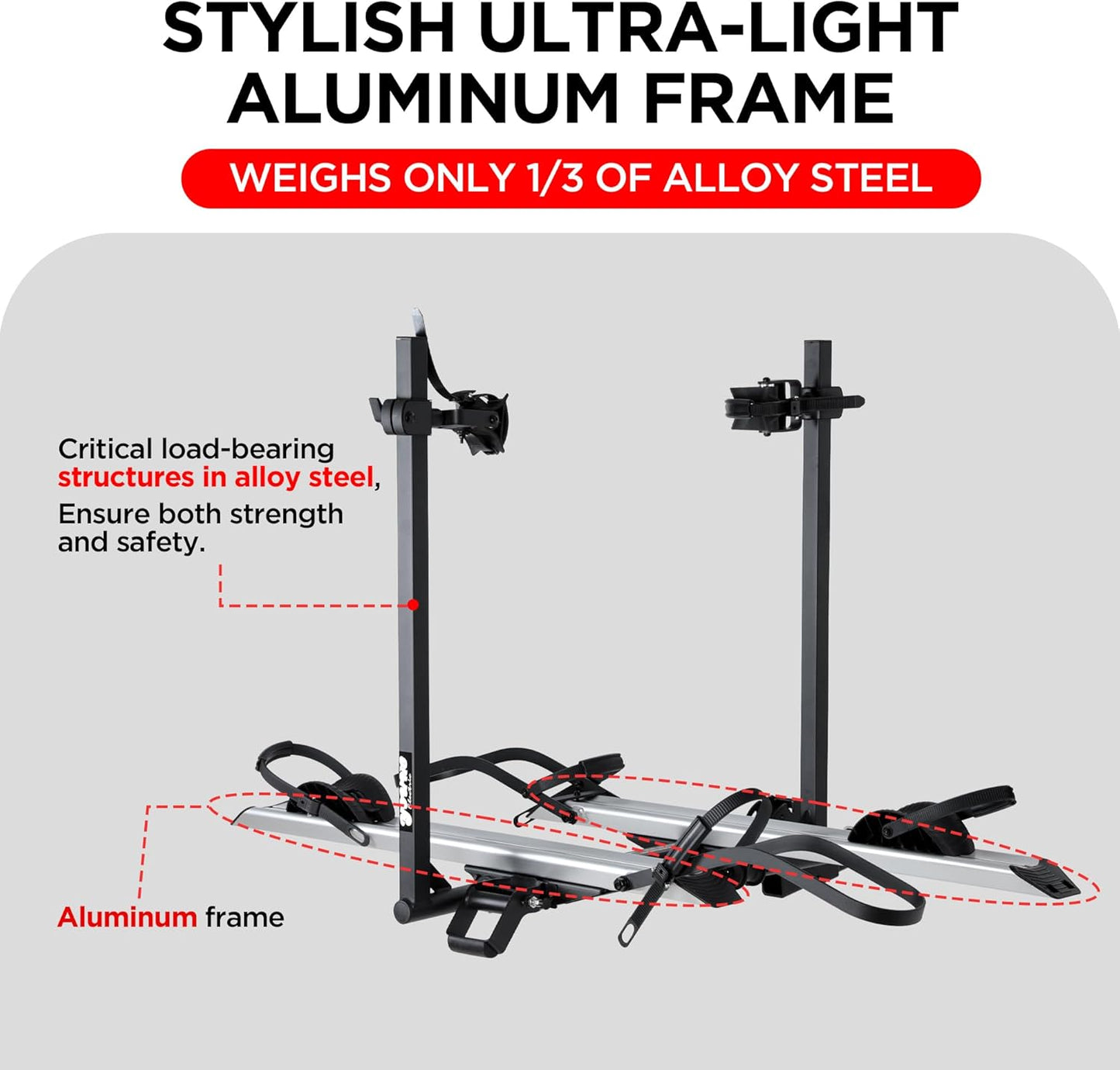 Aluminum Hitch Mounted Bike Carrier 200 LBS Capacity for Standard Bikes and Ebikes, Fit Cars SUV Truck Trailer and RV