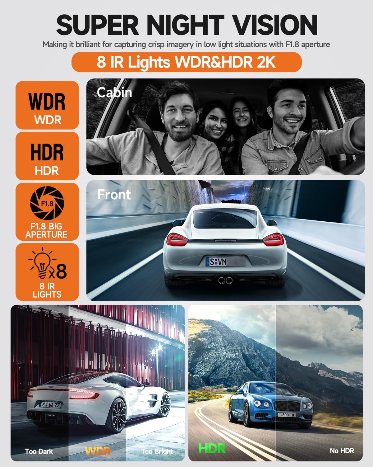 Dash Cam 360°, Dash Camera for Cars Front and Rear Inside, 4 Channel 4K/2K FHD Mini Dashcam, Built-In WiFi, GPS,with 64GB Card, Voice Control, WDR,HDR,Night Vision, 24/7 Parking Mode(Upgraded Version)