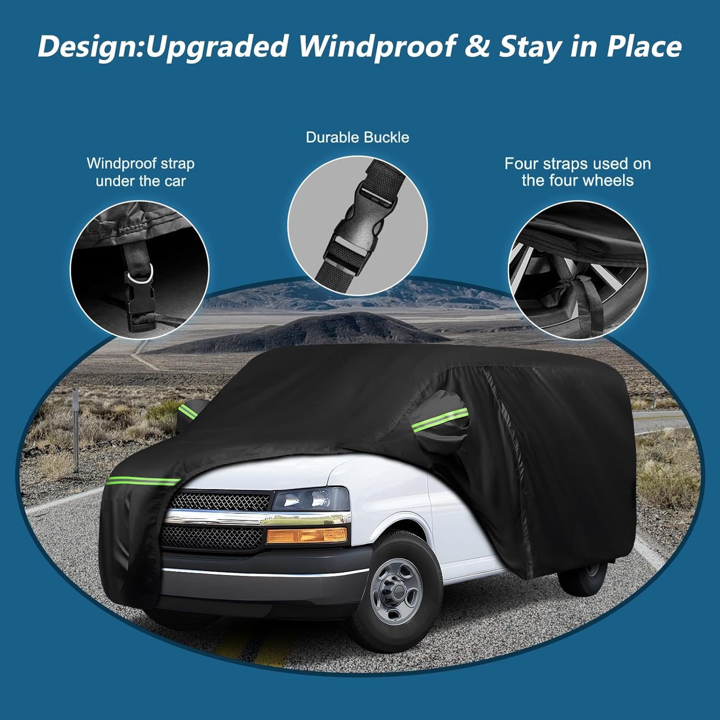 Car Cover for Express Van/GMC Savana Cargo Van 1500/2500/3500 1996-2025 (SWB), 420D Sun Heat Protection Outdoor Full Car Covers with Driver Side Zipper Windproof Heavy Duty Protection