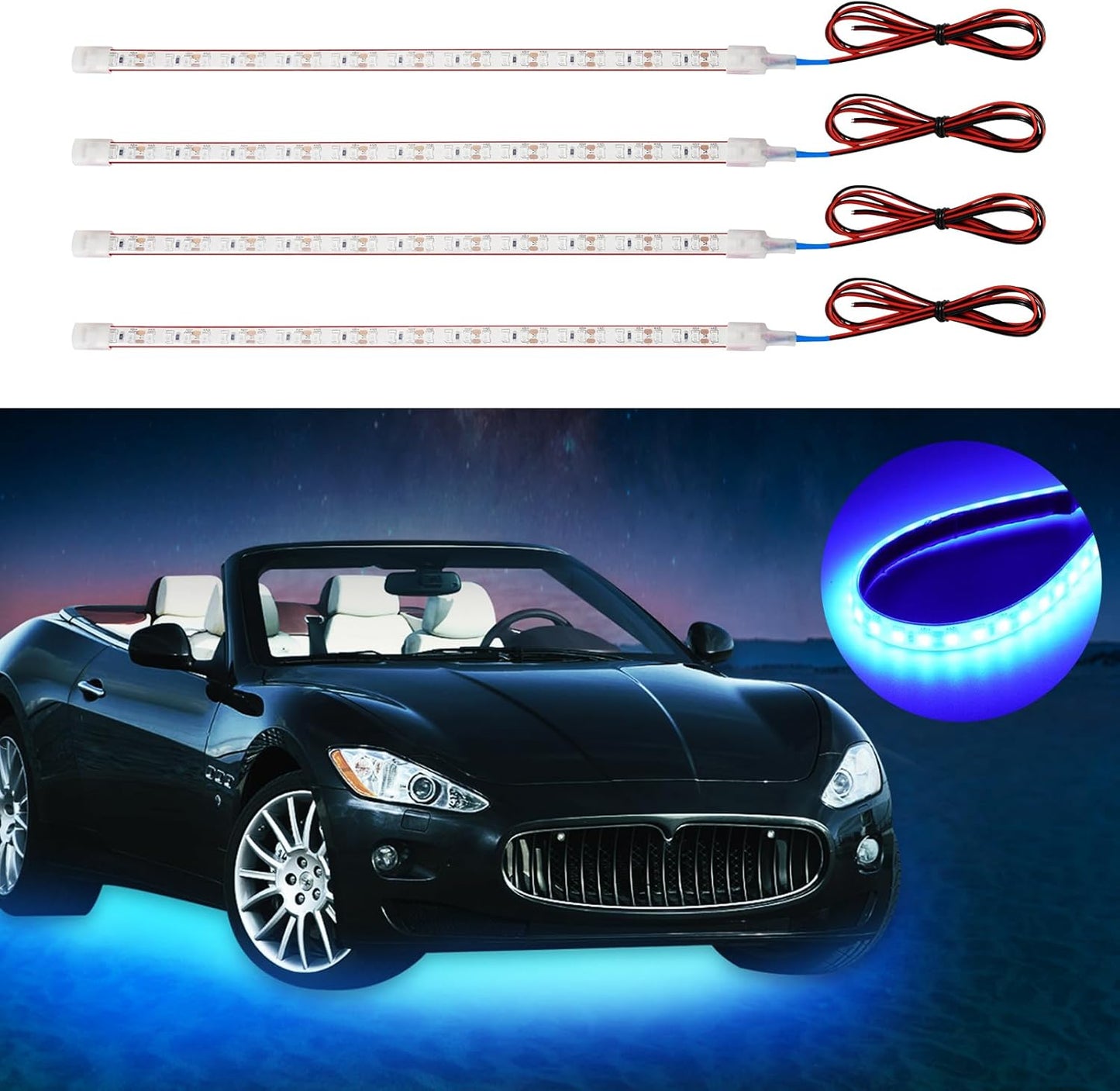 Blue Led Strip Light,IP68 Waterproof Car Exterior Light Strip,golf cart led lights Cuttable for Automotive Motorcycle Golf Cart Marine Boat Cargo Home Decoration Led Strip,12inch (Pack of 4)