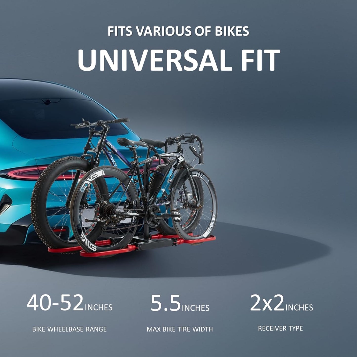 Trailer Hitch Bike Rack for Car 2 Bikes, E Bike Carrier Hitch Mount 2 Bike, Fat-Tire Ebike Rack for Tow Hitch, Fits 2" Inch Receiver for SUV Truck Rv Van (2 Bike - 200 Lbs Cap - Red)