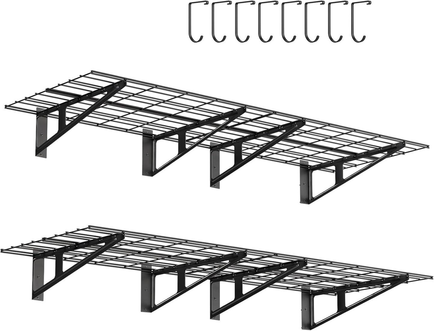 FAHKNS 2 x 6 ft Garage Wall Shelving, 2-Pack Garage Shelving Wall Mounted, 1200LBS Capacity Heavy Duty Metal Wire Shelves, Floating Long Shelf for Carport Shed Kitchen, Black