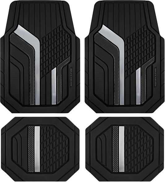 Skechers Heavy Duty Rubber Car Floor Mats,Dual Color Design Floor Mats,All Weather Car Mats,Waterproof Trim To Fit Universal Floor Liner Car Accessories,Automotive Floor Mats For Cars Trucks Suv,Black