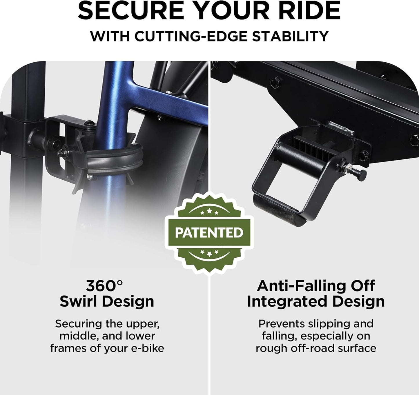 Rockland Foldable 2-Ebike Rack, 200 lbs Capacity, Hitch Mount Electric Bike Rack, Fits up to 5" Fat Tire Width and 50" Wheelbase, Ebike Carrier Rack for 2" Receiver for Cars SUVs Vans RVs