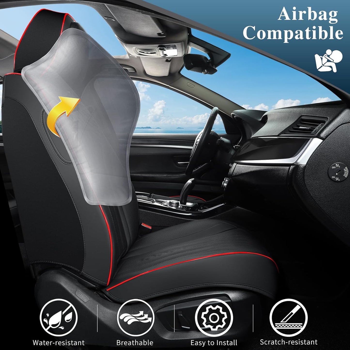Car Seat Covers Full Set, Leather Seat Covers for Cars, Car Seat Protector Waterproof, Non-Slip Car Interior Covers Fit for Most Cars, SUV, Vans, Trucks,5Seaters,Full Set,Black,COMFDRIVE-A03