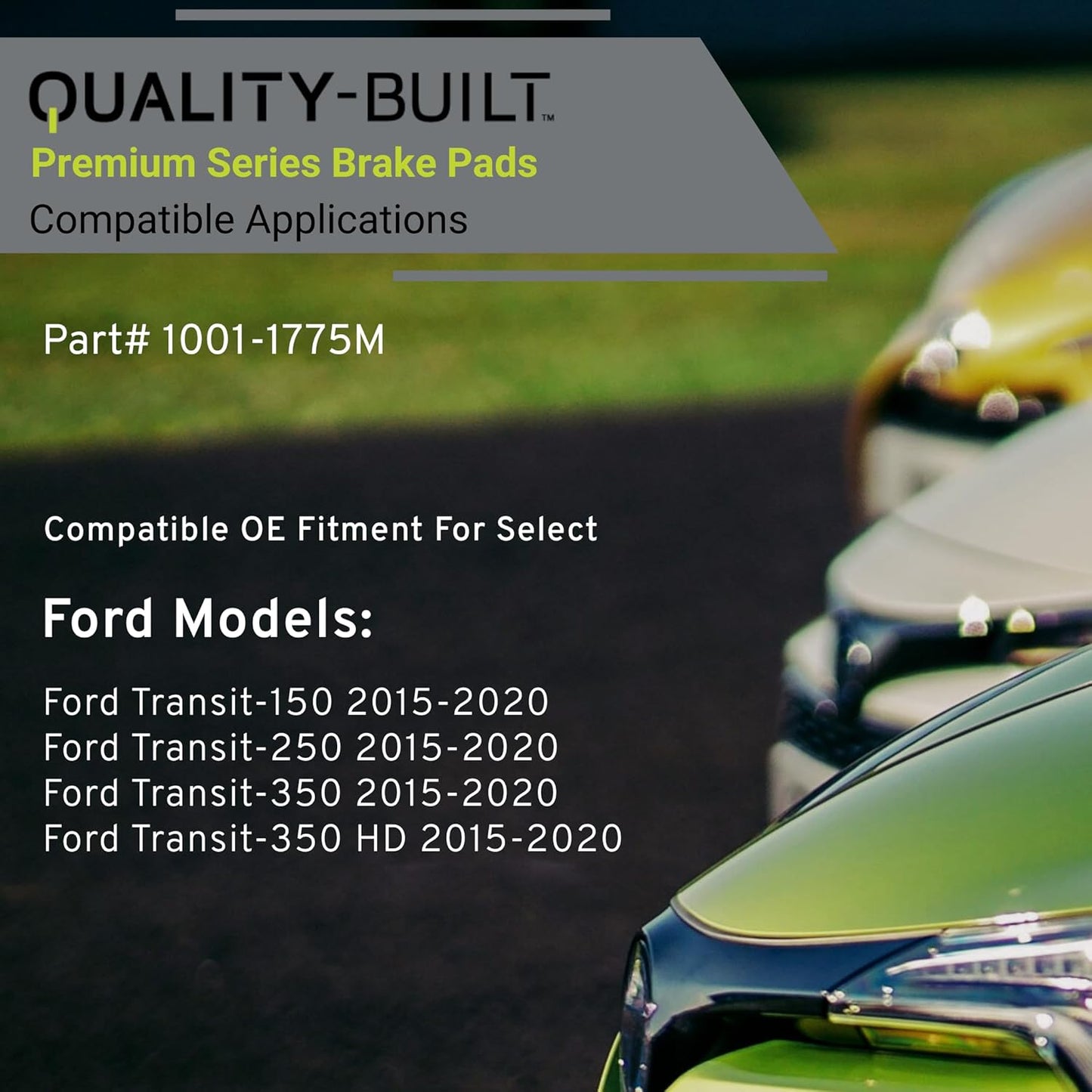 Premium Semi-Metallic Rear Brake Pads (1001-1775M) Compatible with Ford Transit-150 2015-2020, Ford Transit-250 2015-2020, Ford Transit-350 2015-2020, Ford Transit-350 HD 2015-2020