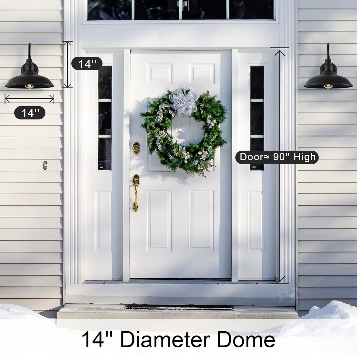 14in Outdoor Gooseneck Light Fixture for Porch, Large Exterior Barn Light with Wall Mount, Black Industrial Lighting Fixture for Farmhouse Garage Patio