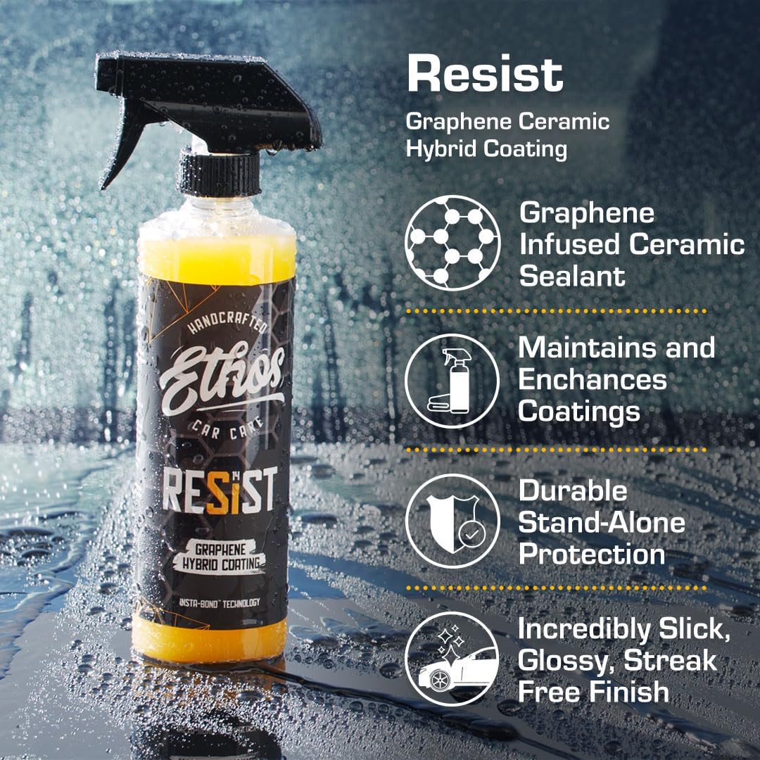 RESIST Graphene Spray Coating - UV Ceramic Coating for Cars - 2-in-1 Hybrid Formula Ceramic Spray Coating for Cars for Incredibly Slick, Glossy Finish - Graphene Ceramic Coating Protection for Car