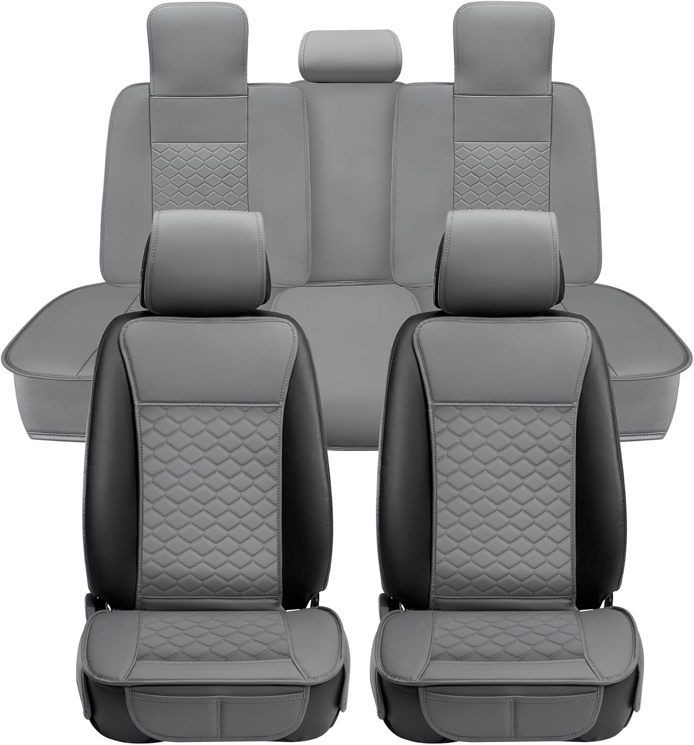 Elantrip Car Seat Cover Full Set Leather Car Seat Protector Universal fit for Most Cars SUVs and Trucks Water Proof Front and Rear Seat Protector Gray