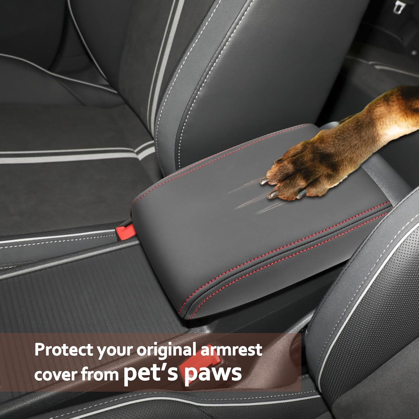 SKTU for 2020-2024 Volkswagen Golf Center Console Cover 2023 2024 Golf Accessories Armrest Cover 2023 2024 Golf R Seat Box Cover 2020-2023 2024 Golf MK8 Center Console Soft Cushion (Red Line)