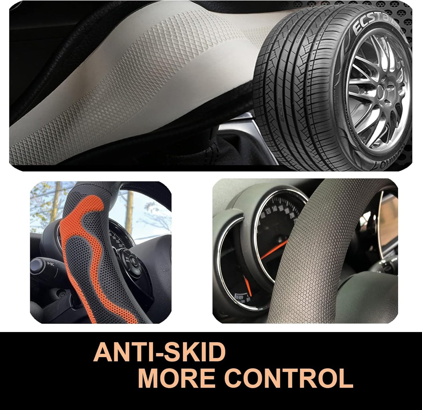 PINCTROT Comfy Grip Steering Wheel Cover, Anti-Slip Design, Universal 14.5-15 Inch(Silicone Orange)