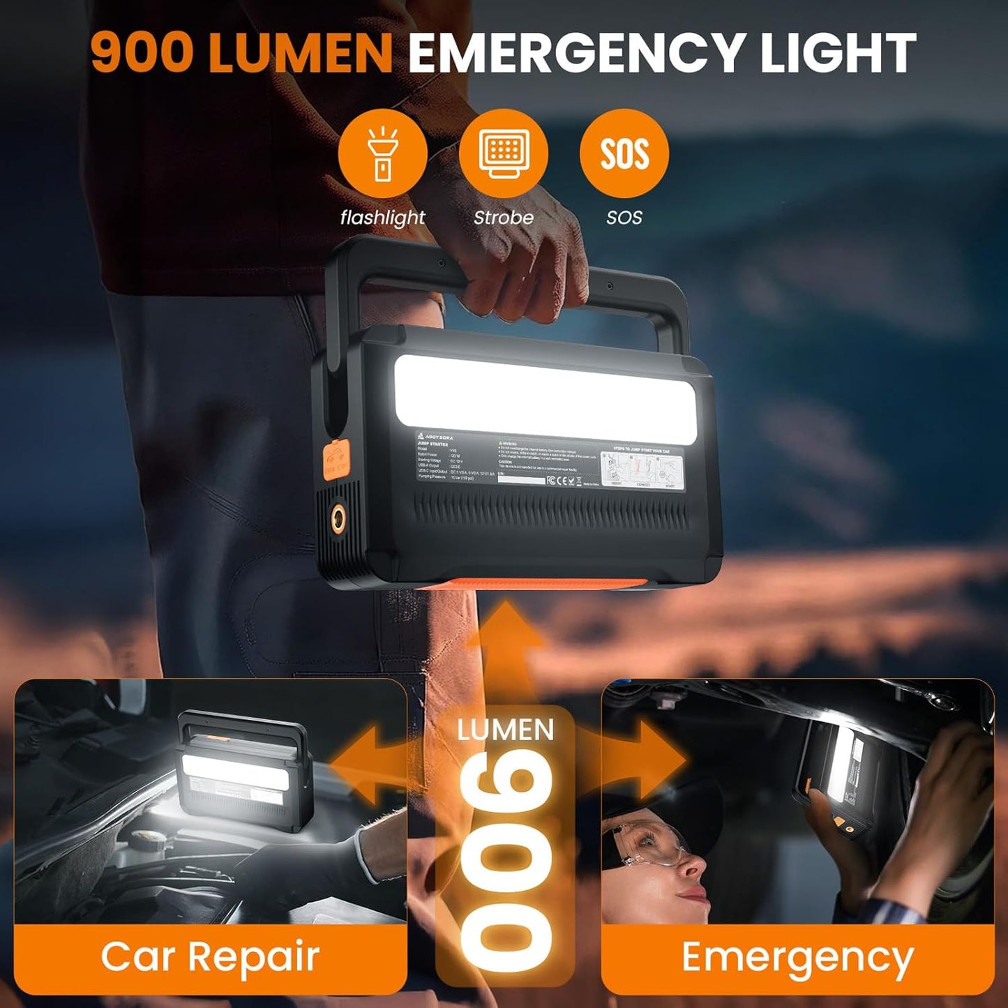 Car Battery Jump Starter with Air Compressor 6000A 150PSI Portable Car Battery Jump Starter (All Gas/12L Diesel) with Auto-Shutoff Tire Inflator, 12V Jump Box with Portable Jumper Cables