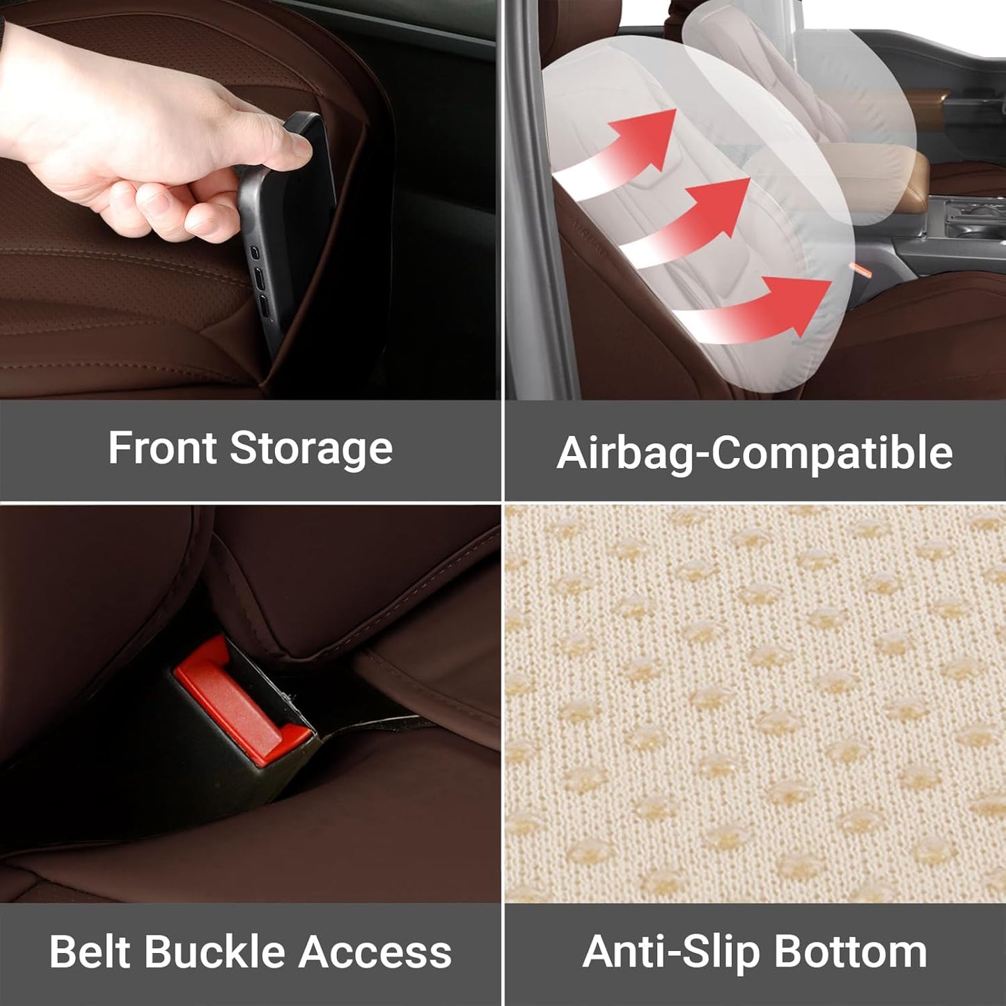 Coverland Custom Car Seat Covers Compatible with RAM 1500 Quad Cab, Ram 2500 Crew Cab - Premium Leather Non-Slip Waterproof Custom Interior Protector Full Set-Dark Brown [See Size Chart-Size X131]