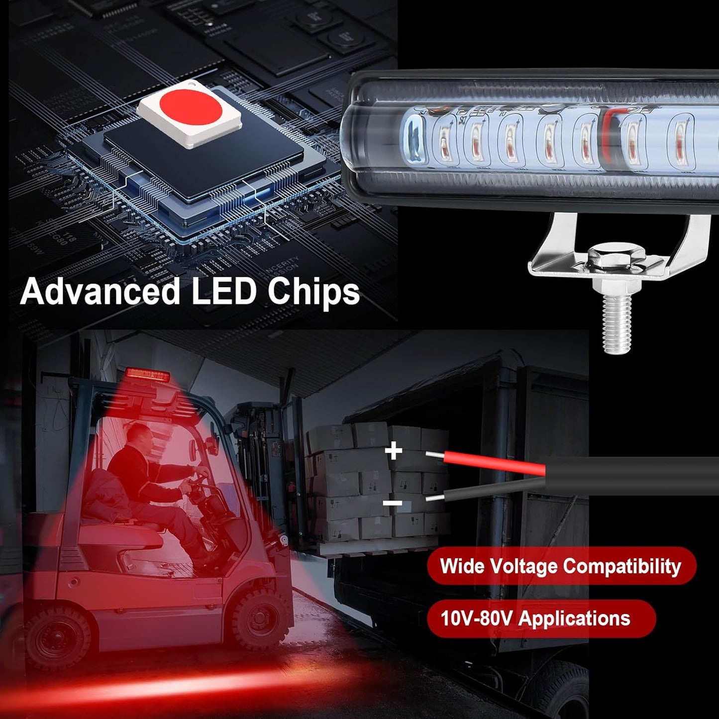 LED Forklift Safety Light - 2 Pack Warehouse Warning Light with Adjustable Mounting Bracket for Truck, AGV Security Indicator Spotlight Brightness (Red)