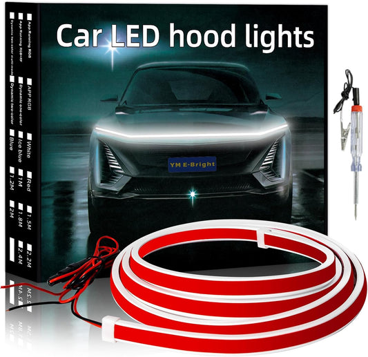 YM E-Bright Led Hood Light Strip Exterior Car Led Strip Light Waterproof Flexible DRL Dynamic Scan Start Up Hoodbeam Kit Daytime Running Lights for Car,Truck,SUV,12V 59inch,White,1 Set