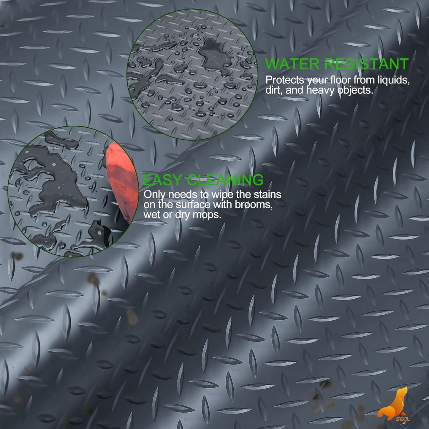 SEAL 4 x 10 Ft Premium Garage Floor Mat, Solid 2.8mm Thick Gray Commercial Grade Heavy Duty Parking Mat for Garage Floor, Golf Cart Parking, Water/Stain Resistant Floor Runner (Embossed Diamond Plate)