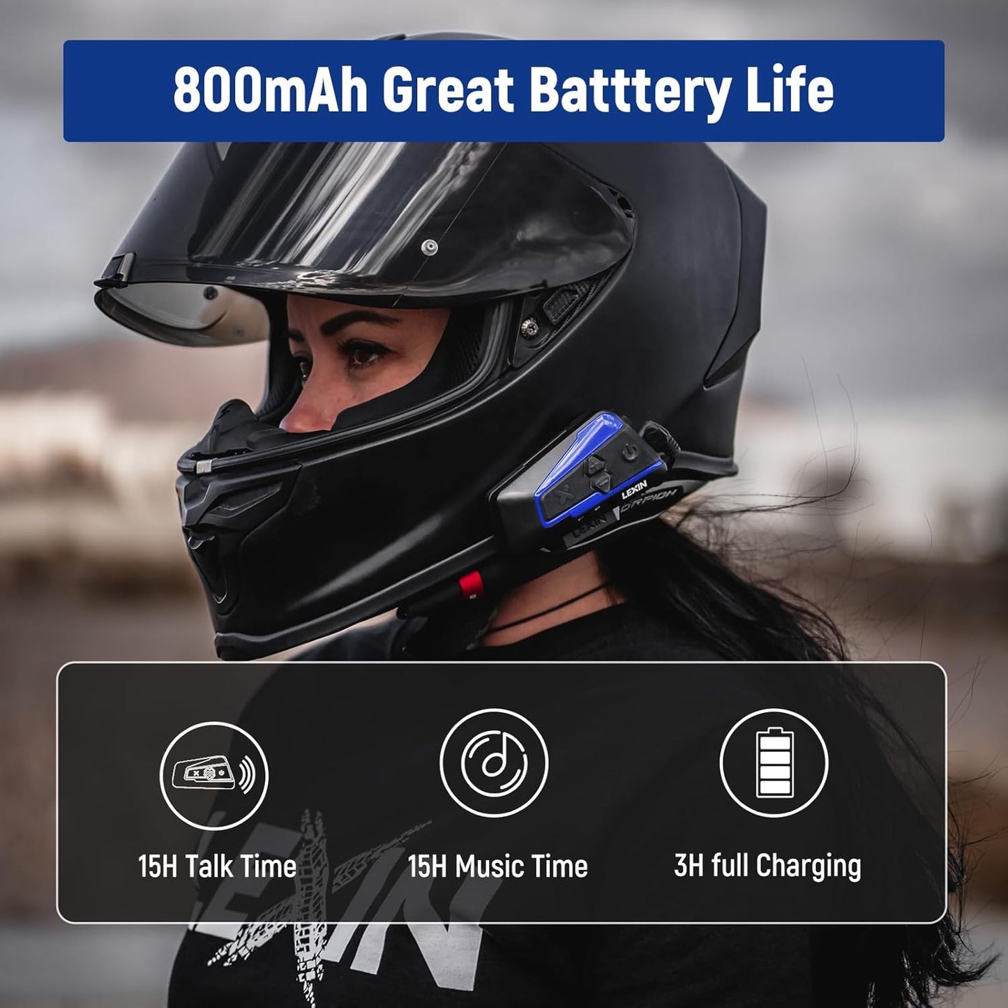 LEXIN B4FM Motorcycle Bluetooth Headset, 10 Riders Helmet Bluetooth Intercom, Universal IP67 Communication Systems with Music Sharing, Noise Cancellation, FM Radio, Fit for Snowmobile, 1 Pack