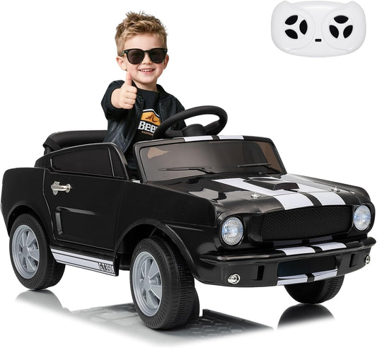 12V Ride on Car Licensed Shelby GT350, Battery Powered Ride On Toy for Toddlers with Remote Control, Electric Car for Kids, Bluetooth, Shock Absorbers, Safety Belt, 3 Speeds, LED Lights, Music, Black