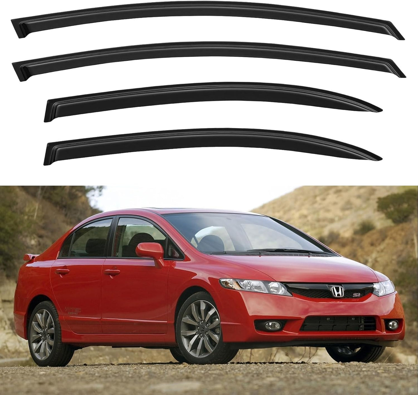 Window Visors Rain Guards for 2006 2007 2008 2009 2010 2011 Honda Civic, Out-Channel Window Vent Wind Deflectors Visors Shades for 06 07 08 09 10 11 Civic Sedan