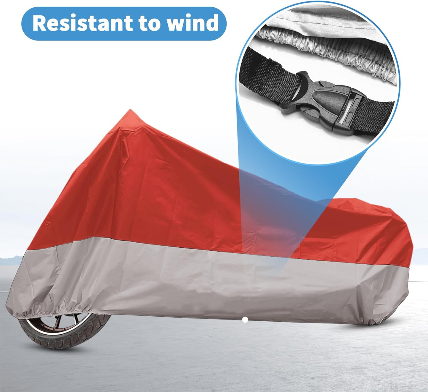 X AUTOHAUX Motorcycle Cover for Harley Davidson for Honda for Suzuki All Season Waterproof Sun Outdoor Protection Motorbike Cover Fits Up to 116.14'' Motorcycles Cover XXXL Red Silver Tone