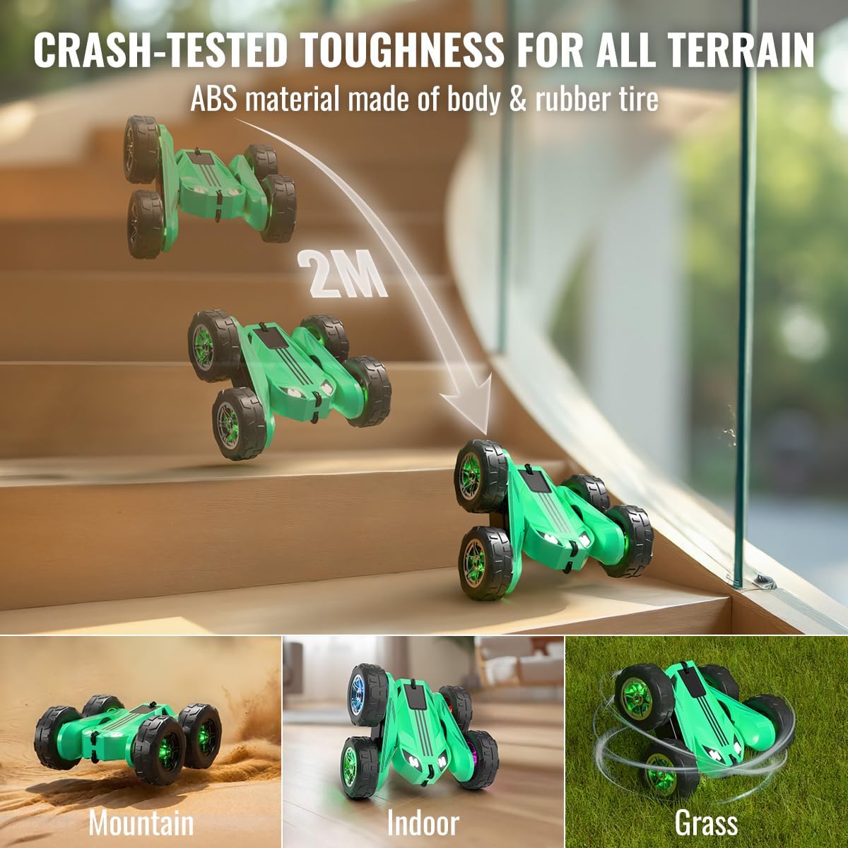 MaxTronic Remote Control Car, Rechargeable RC Cars & Remote - 20km/h Double Sided 360° Rotation Stunt Stunt Crawler with LED Lights for Boys Girls Aged 3-12