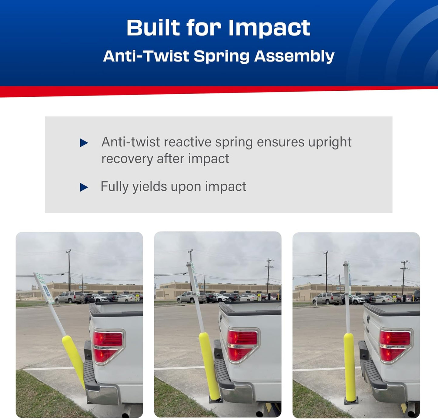 Impact Recovery - Sta-Rite Flexible Sign Post - Sign Holder - Handicap Parking Signs - Made in the USA - 102” with Yellow Bollard - Van Accessible Signage