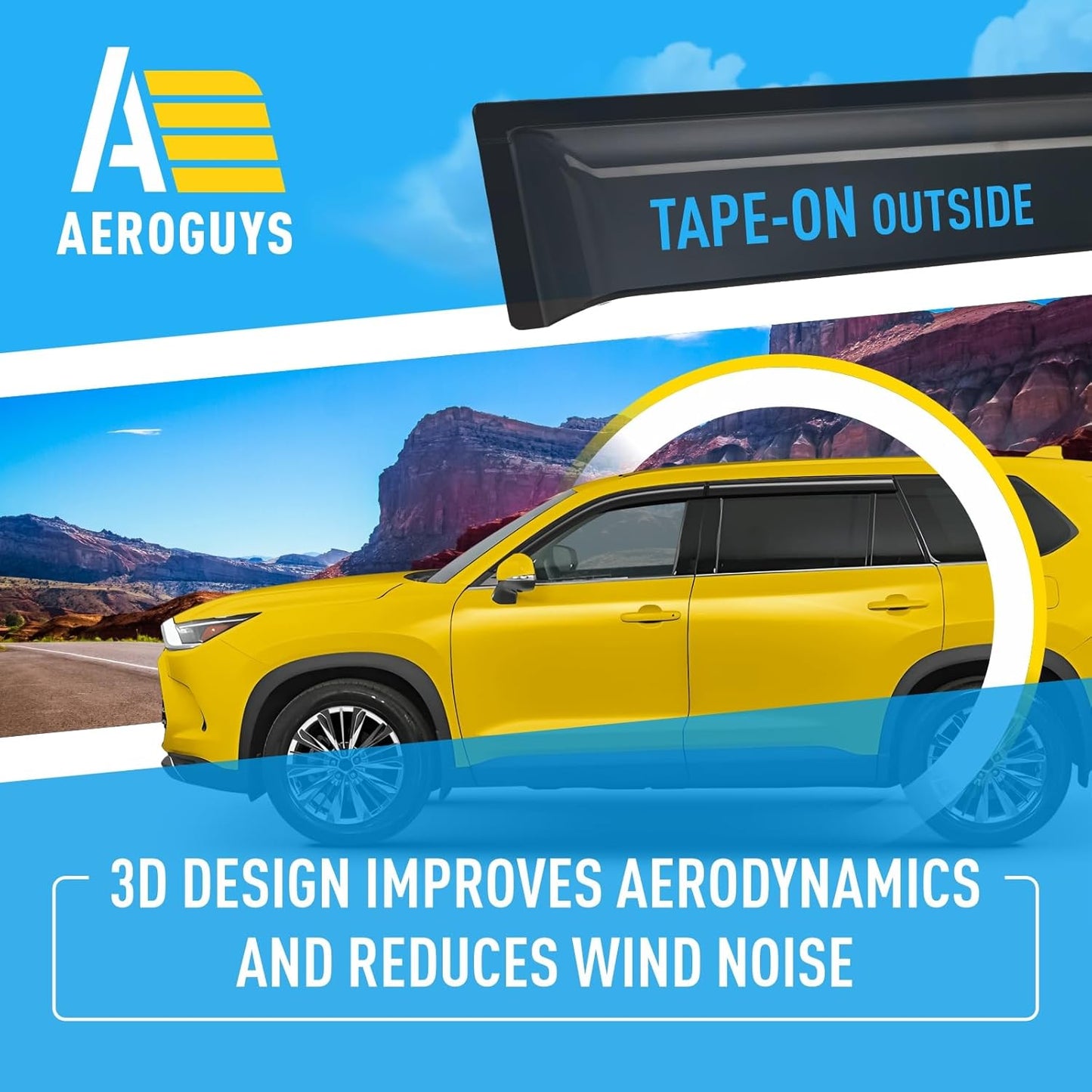 Extra Durable Window Deflectors Tape-On Window Visors Rain Guards Fit for Toyota Grand Highlander 2024-2025, Sun Visors, Wind Vent for Shades, Exterior Car Accessories - 4pcs. AG0879