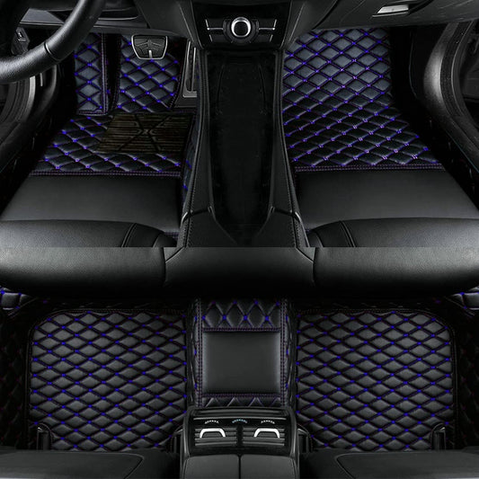 Add Personal Touch to Your Vehicle with IMEISH Customizable Logo Text Car Mats for 99% of vehiclesPads Protection Non-Slip Leather Floor Liners (Black Blue)