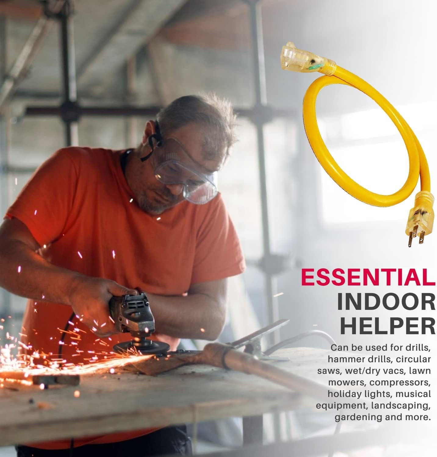 6ft Outdoor/Indoor Extension Cord 12/3 Gauge Extra Heavy Duty 3 Prong SJTW, Waterproof, Flexible Cold-Resistant Long Power Cord,15A 125V 1875W, Yellow by LifeSupplyUSA