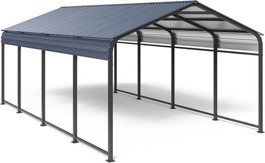 OC Orange-Casual 12 x 20 FT Metal Carport, Outdoor Heavy Duty Steel Canopy, Garage Car Shelter Shade with Metal Roof, Patio Car Tent for Car,Truck and Boats, Dark Gray