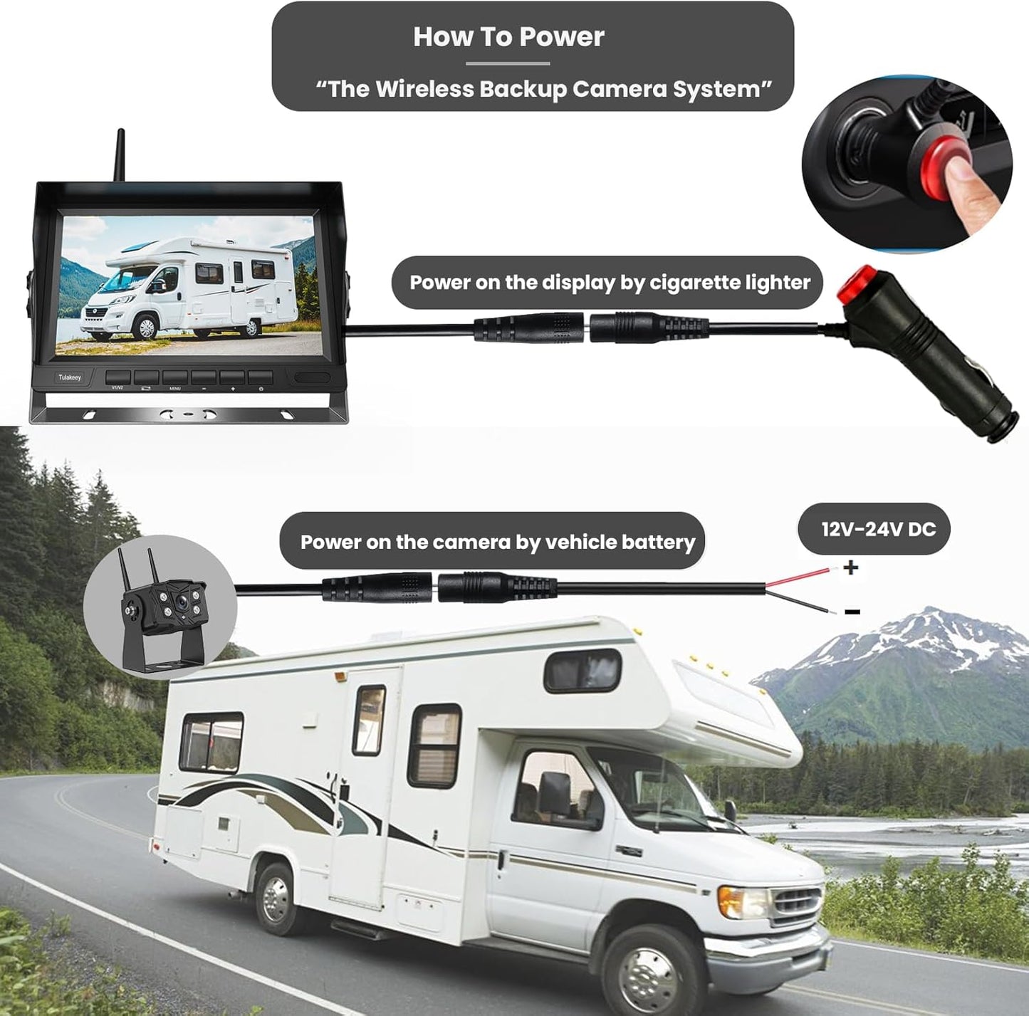 Wireless Backup Camera with Screen, Rear View Mirror Camera 1080P, Night Vision and Waterproof IP68 for RV Trailer Trucks - Tulakeey