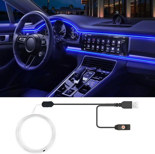 USB Car LED Lights, Interior Car Lights Strip 7 Colors Ambient Lighting with 118 inches Fiber Optic Music Sync Simple Installation EL Wire Lights (7 Colors/118 inches)
