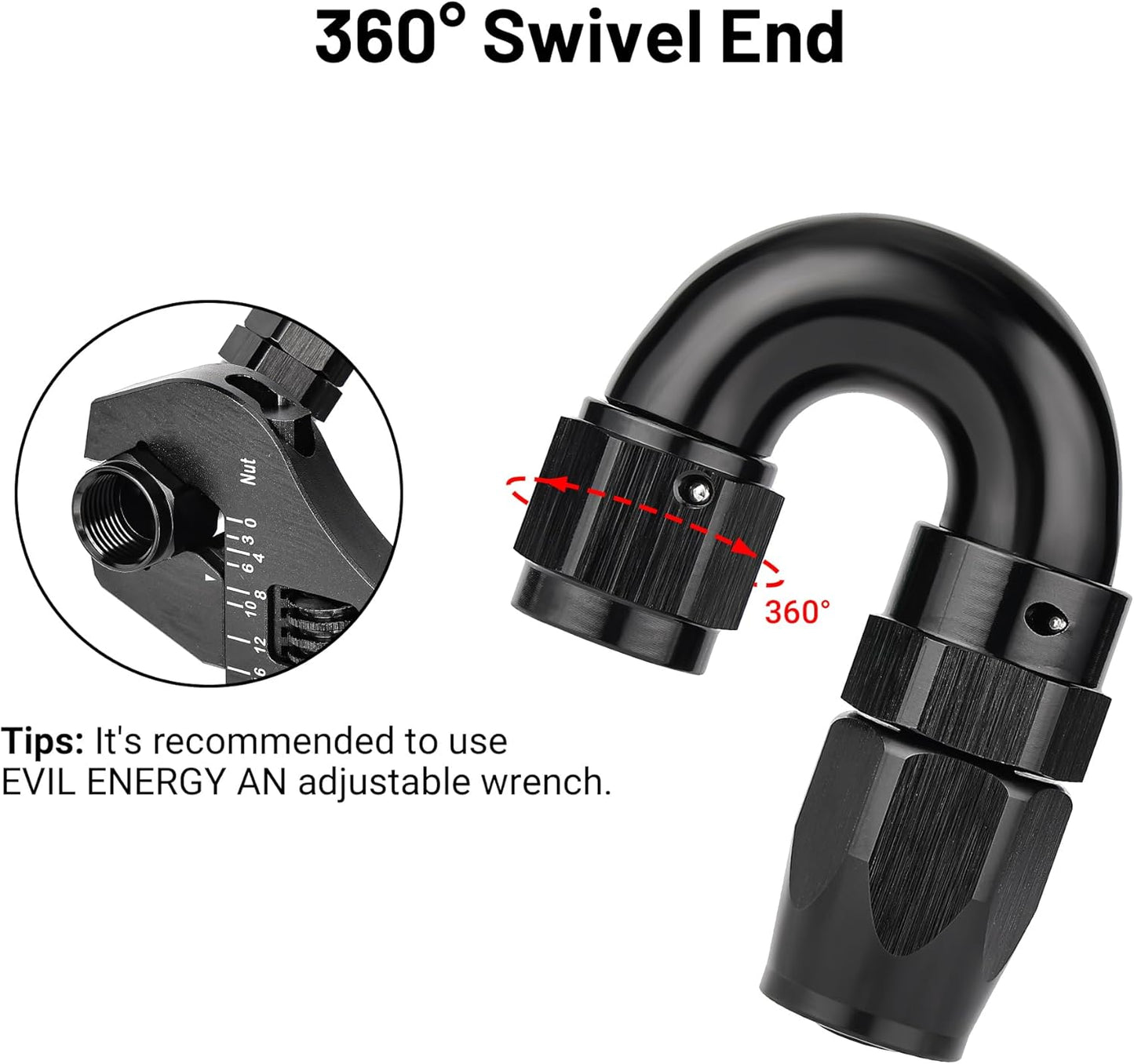 EVIL ENERGY 6AN 180 Degree One Piece Full Flow Hose End Fitting Swivel For CPE Braided Hose