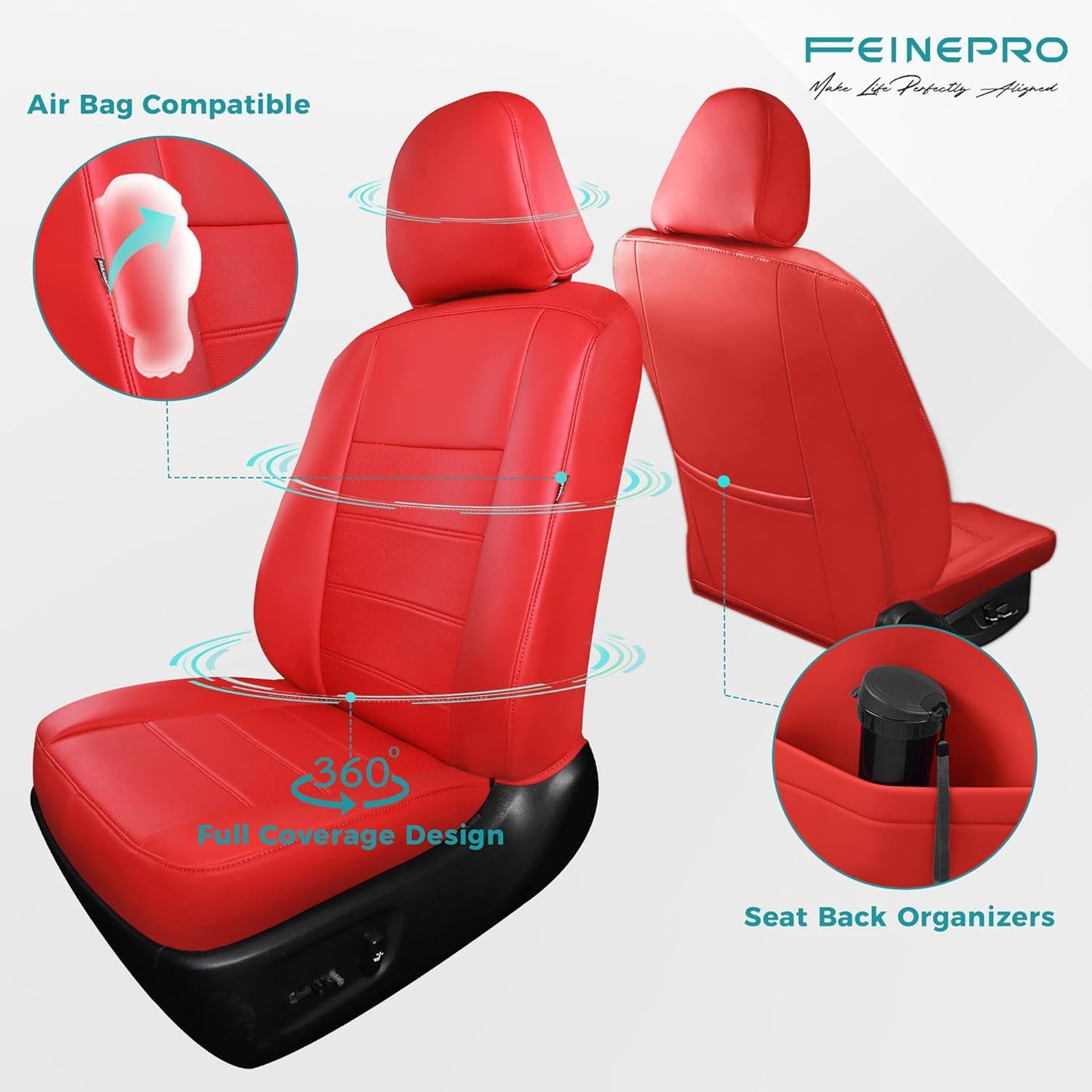 for Toyota Camry Seat Covers L LE XLE 2012 2013 2014 2015 2016 2017 - Custom Fit Car Seat Covers Full Set, Waterproof Breathable Luxury Leather Seat Covers for Cars, Red Not for Hybrid