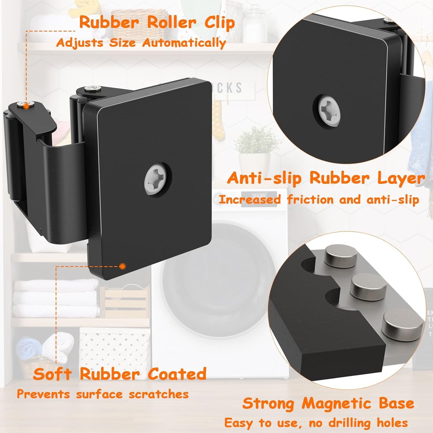 4 Pack Strong Magnetic Mop Broom Holder, Heavy Duty Magnetic Broom Mop Hanger for Cleaning Tools, Wall Mounted Mop Broom Holder for Laundry Garage Kitchen Workshops Shed