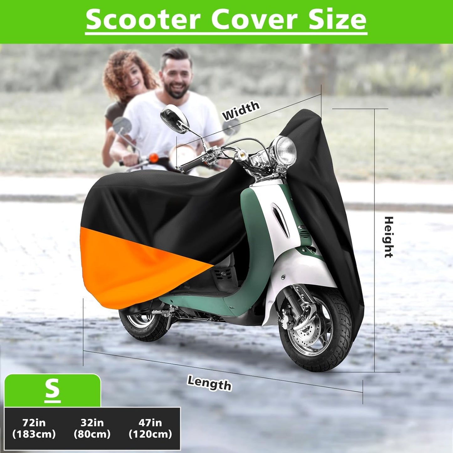 COVERVIN Scooter Outdoor Waterproof Cover, Moped Cover Vespa Cover for Honda Ruckus Yamaha 72″ Long (S, Black Orange)