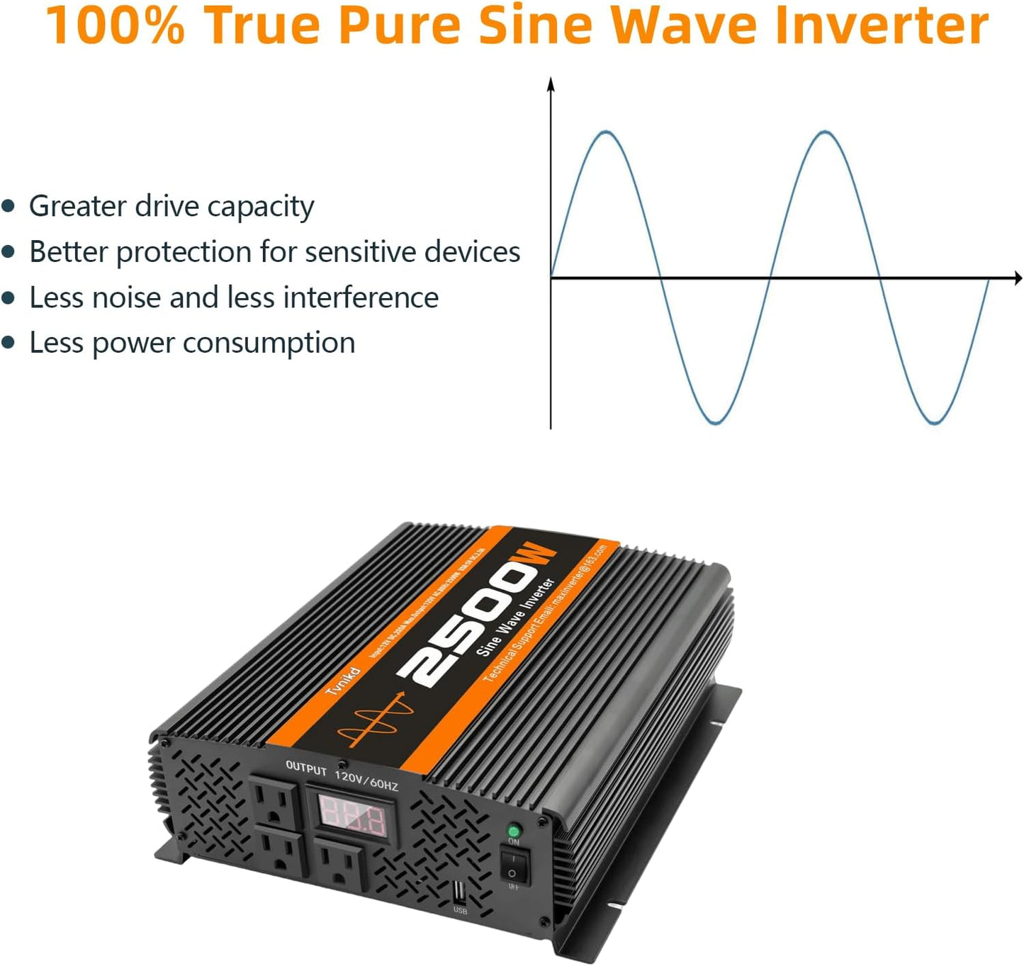 2500W Inverter Pure sine Wave RV Inverter Power Inverter 12V to 110 for Car Truck semi Truck Vehicles