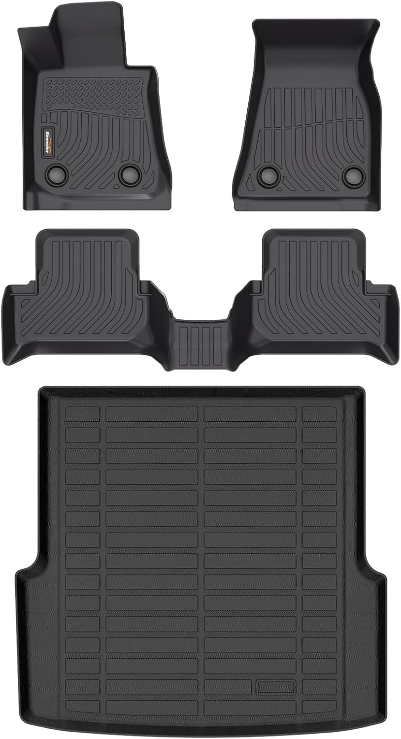 Binmotor-All Weather Car Floor Mats and Cargo Liner Set for BMW I4 2022-2025, 2 Rows with Cargo Mat TPE Rubber Liners for BMW I4 Accessories-Black
