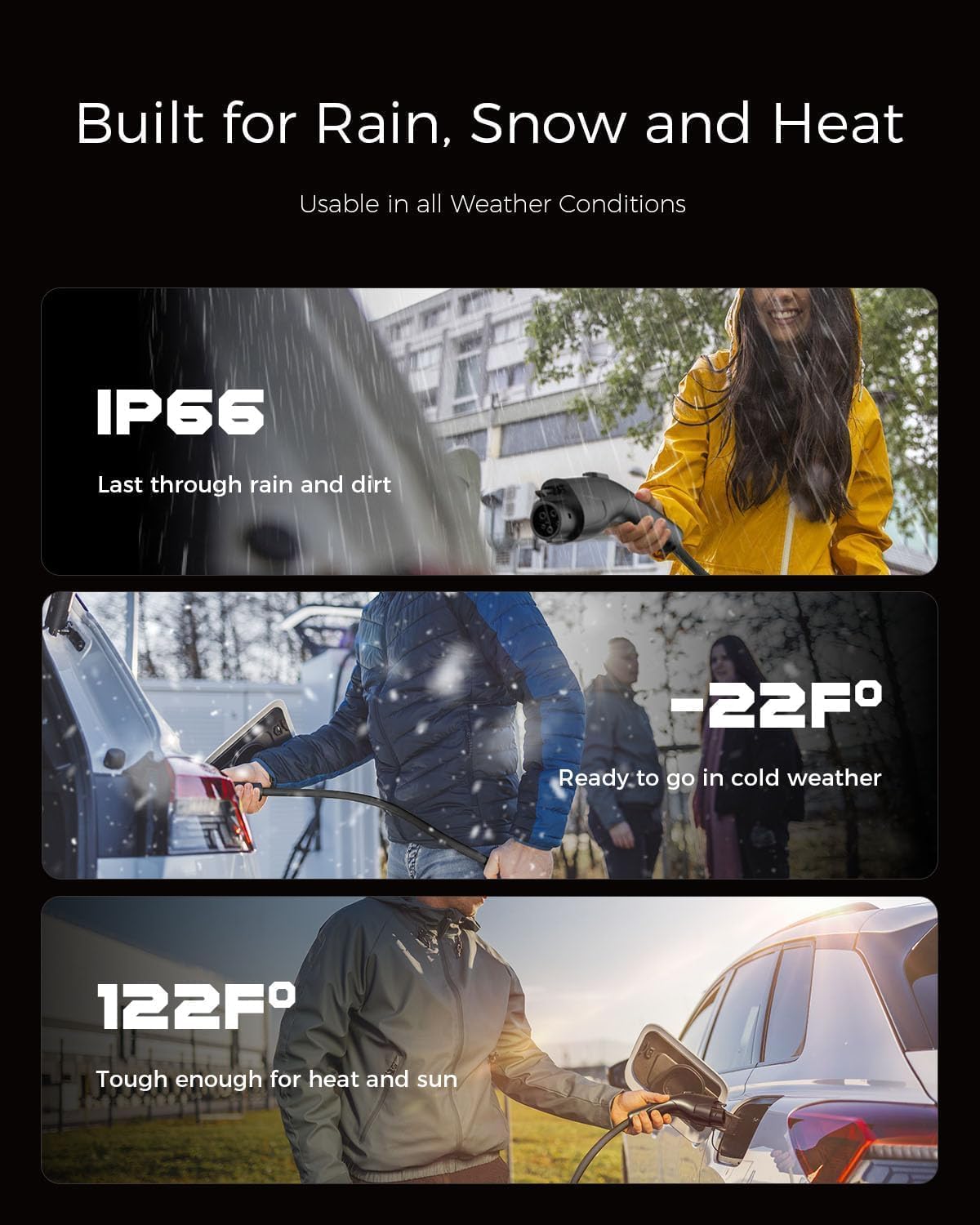 Level 1/2 EV Charger, 16A 110-240V Portable EV Charger with 25FT Cable, Home Electric Vehicle Charging Stations with NEMA 6-20 Plug NEMA 5-15 Adapter for All J1772 EVs