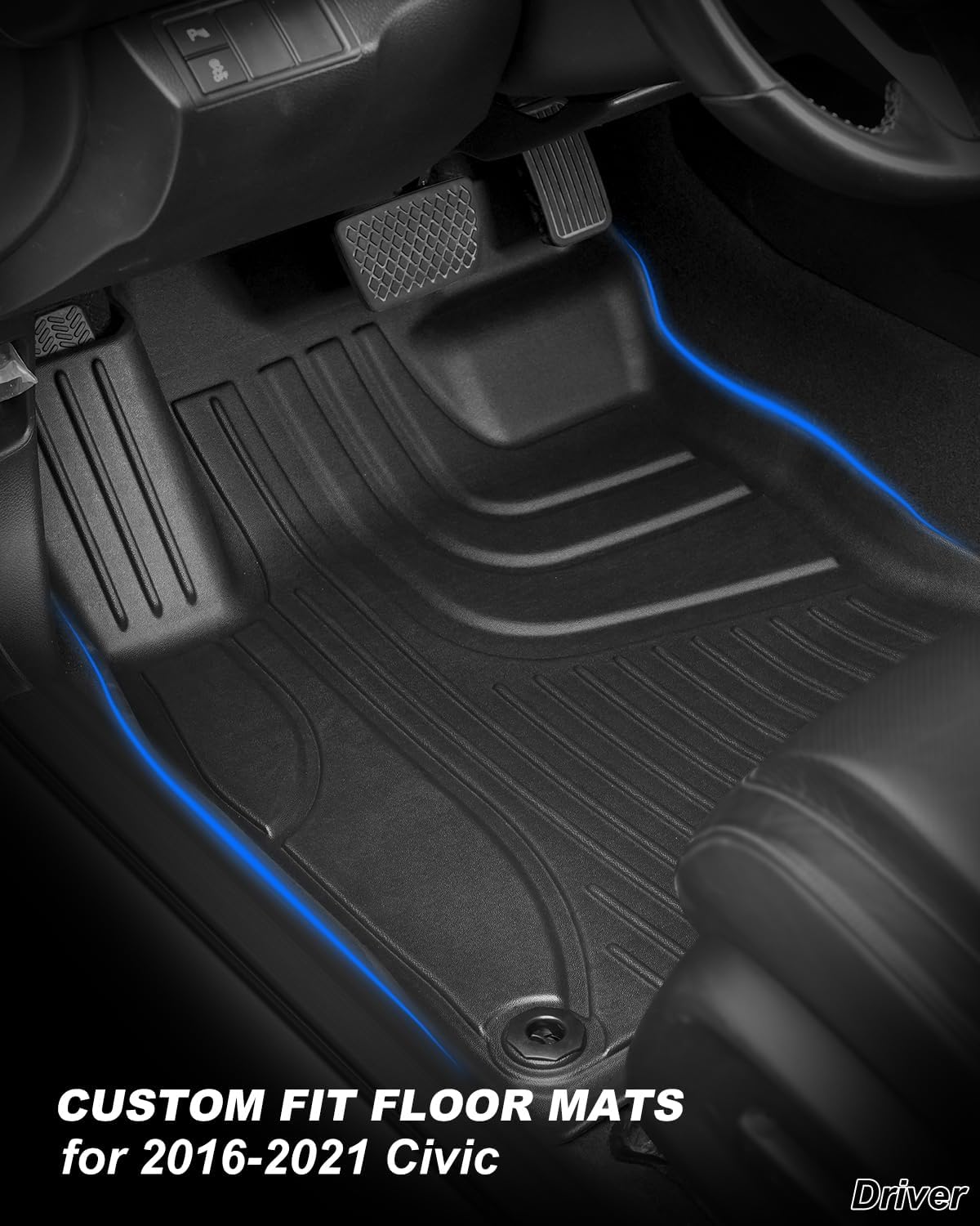 Floor Mats & Cargo Liner Only Fit for 2016-2021 Civic Sedan / 2017-2021 Civic Si - All Weather Protection Floor Liners with Trunk Mat - 1st 2nd Row and Cargo Car Mats Full Set Civic Accessories Black