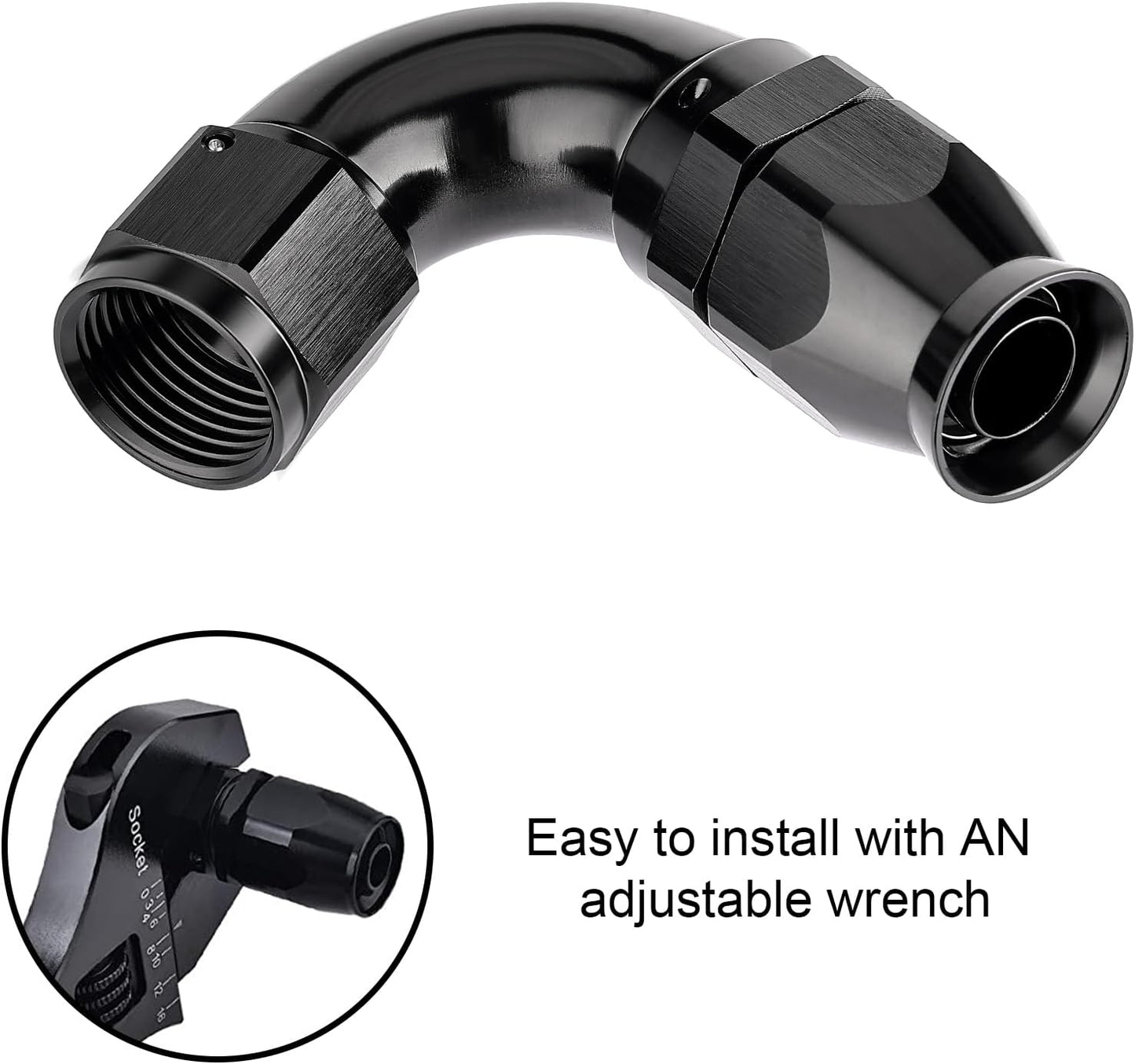 EVIL ENERGY 8AN 120 Degree PTFE One Piece Full Flow End Hose Fitting Aluminum Black