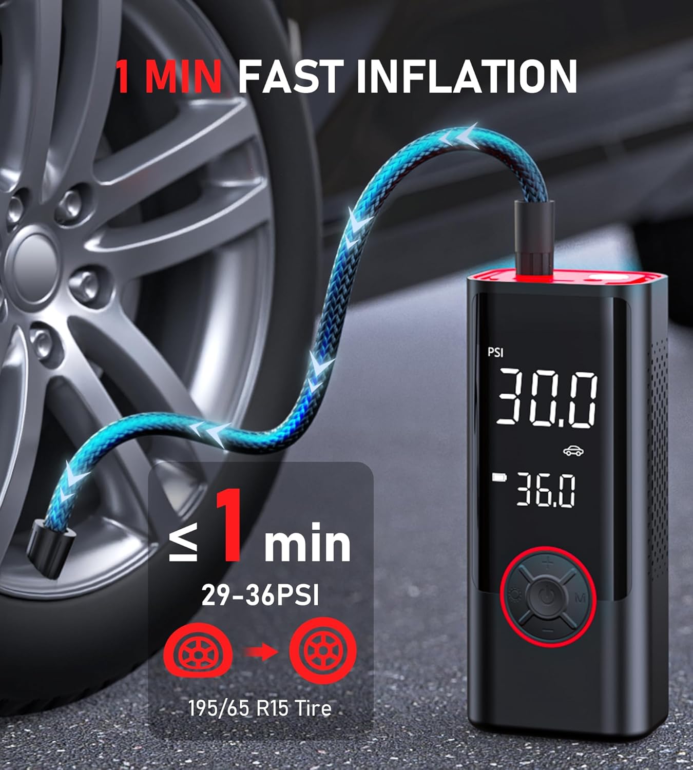 Tire Inflator Portable Air Compressor, Cordless Air Pump for Car Tires with Pressure Gauge, Battery Power Bike Tire Pump, 150PSI Portable Tire Inflator for Car, Motorcycle, Bicycle, Ball