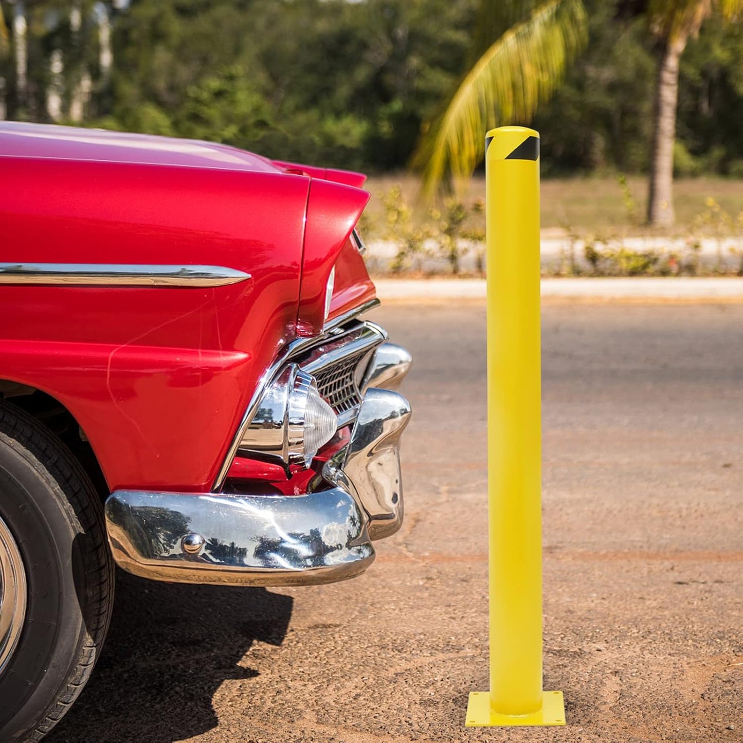 Parking Post Safety Bollard Post 60in Height Parking Barrier Parking Obstacle Piles with Anchor Bolts Industrial Yellow Powder Coated Steel Bollards for Entrances, Parking Lots, Sidewalks(60H*4.5Din)
